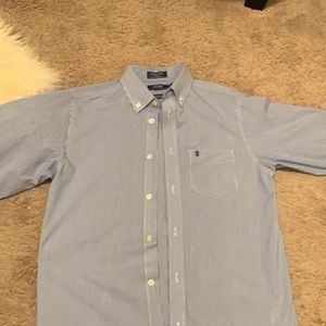 Teen Boys Blue and White stripped button down shirt size 16